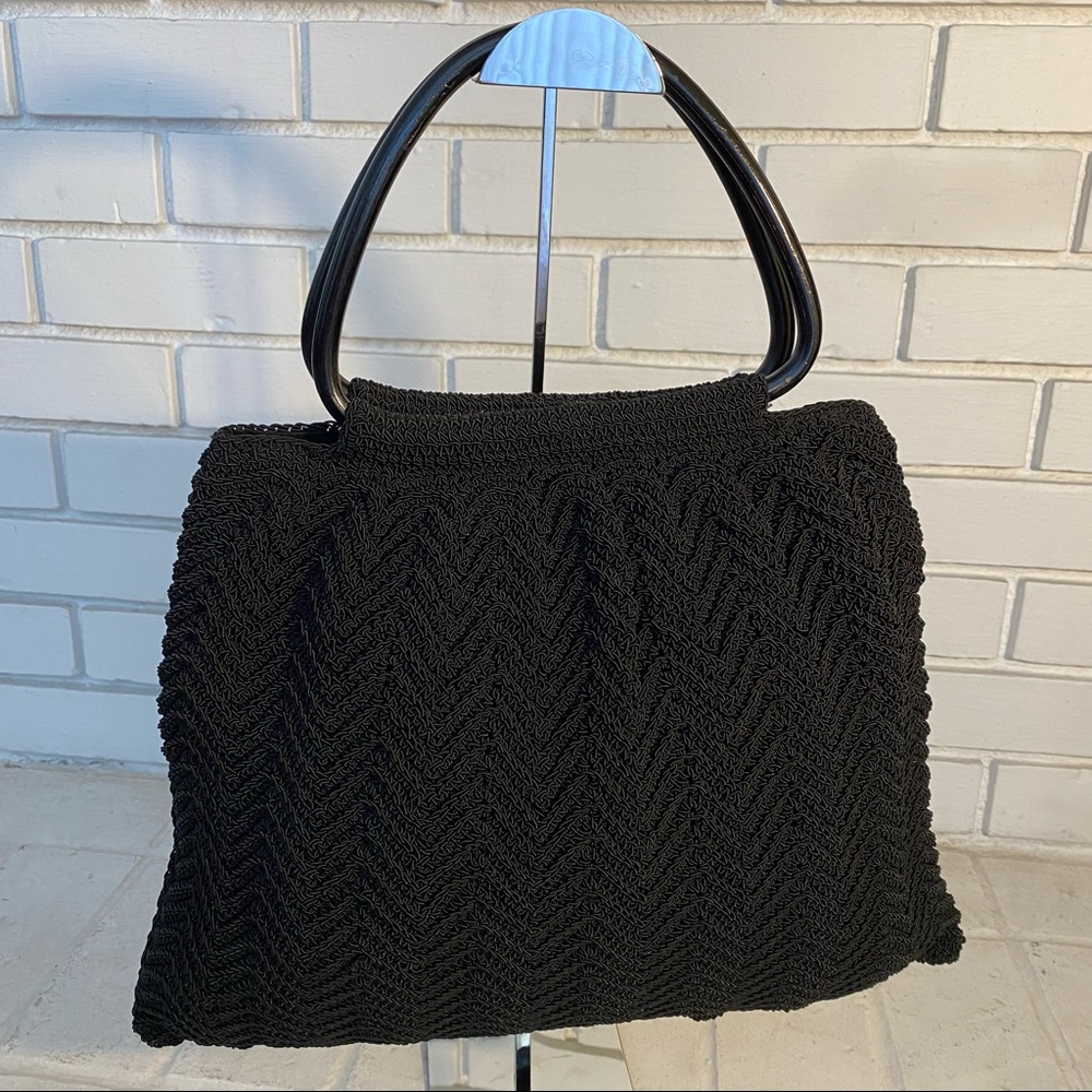 Black Crochet Hard Round Handle Purse Nine West Vintage